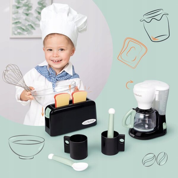 Frühstücksset für Kinder mit Toaster, Kaffeemaschine, Tassen und Löffeln