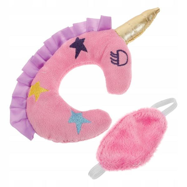 Set 2 Accessori Plush Laccio Oculare e Cuscino per Bambole con Unicorno