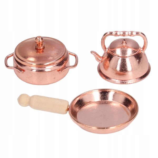 Mini set cucina 1:12 per case delle bambole con padella e pentole in metallo