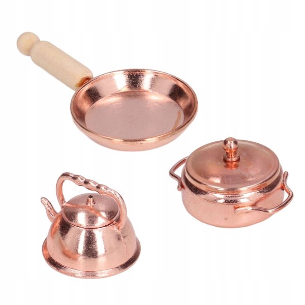 Mini set cucina 1:12 per case delle bambole con padella e pentole in metallo