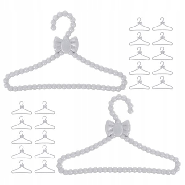 Set 50 Mini Appendiabiti per Abiti delle Bambole con Fiocco Bianco