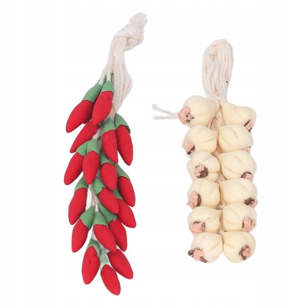 Harzminiaturen 1:12 Knoblauch- und Chilischnüre für Puppenhäuser