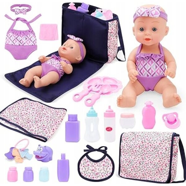 Puppenpflegeset mit Tasche, Kleidung und Accessoires für Mädchen ab 3 Jahren