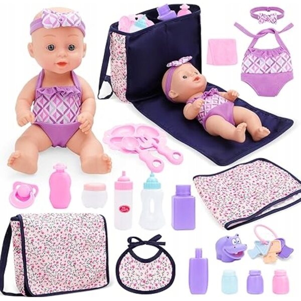 Puppenpflegeset mit Tasche, Kleidung und Accessoires für Mädchen ab 3 Jahren