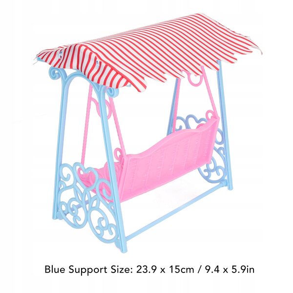 Miniatura altalena per casa delle bambole con supporto blu, facile da montare