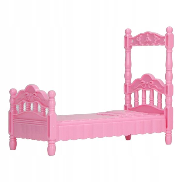 Puppen-Wohnzimmer-Spielset mit Bett, Kleiderschrank und Schminktisch aus rosa Kunststoff