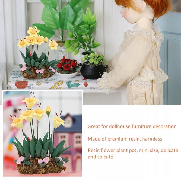 Donica-Miniatur mit Blume aus Harz für Puppenhaus im Maßstab 1:12