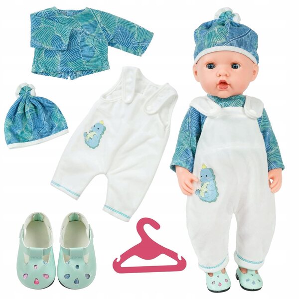 Grün-weiße Kleidung für 35-45 cm große Puppen, hochwertiger Stoff