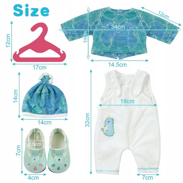 Grün-weiße Kleidung für 35-45 cm große Puppen, hochwertiger Stoff