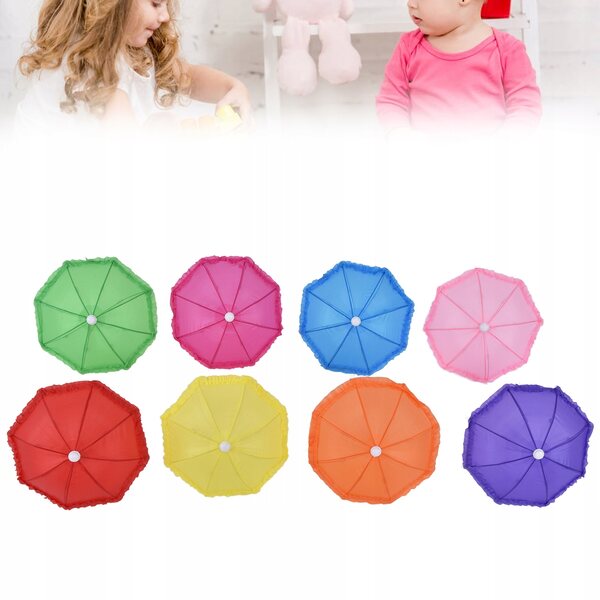Set 8 Mini Ombrelli per Bambole Colorati Accessori Decorativi di Alta Qualità