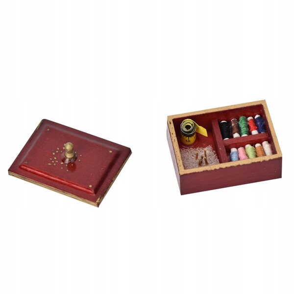 Miniatura scatola da cucito con set utensili per modellismo scala 1/12