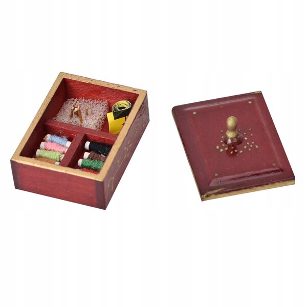 Miniatura scatola da cucito con set utensili per modellismo scala 1/12