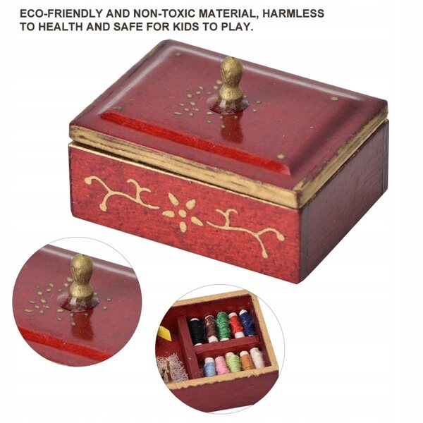 Miniatura scatola da cucito con set utensili per modellismo scala 1/12