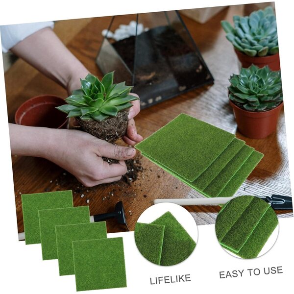 Set 4 Mini Piante Artificiali PVC 15x15 cm Decorazioni Giardino e Micro Paesaggi