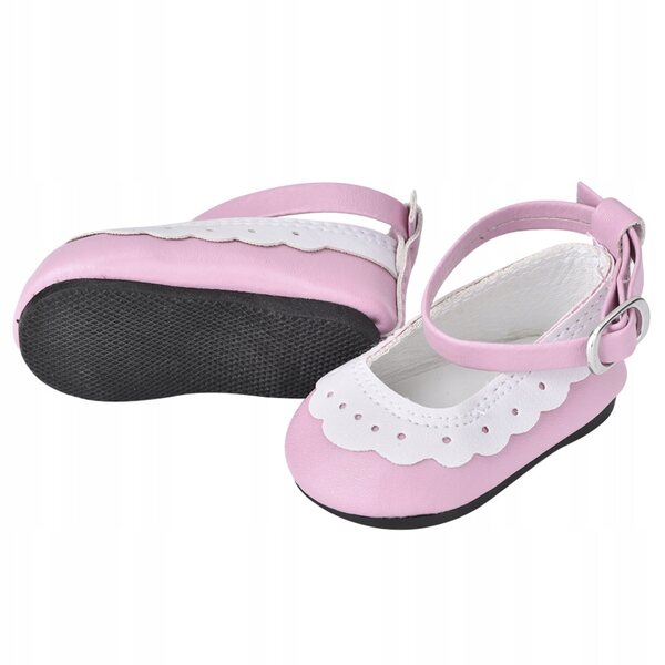 Kunstlederschuhe mit weißem Spitzenbesatz für 18-Zoll-Puppen
