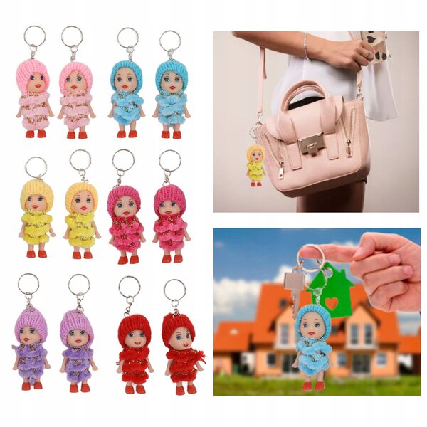 Set 12 mini bambole portachiavi belle e portatili in PVC resistente