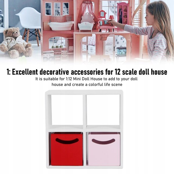 1:12 Puppenhausmöbel mit 4 Regalen und 2 kleinen modernen Schubladen