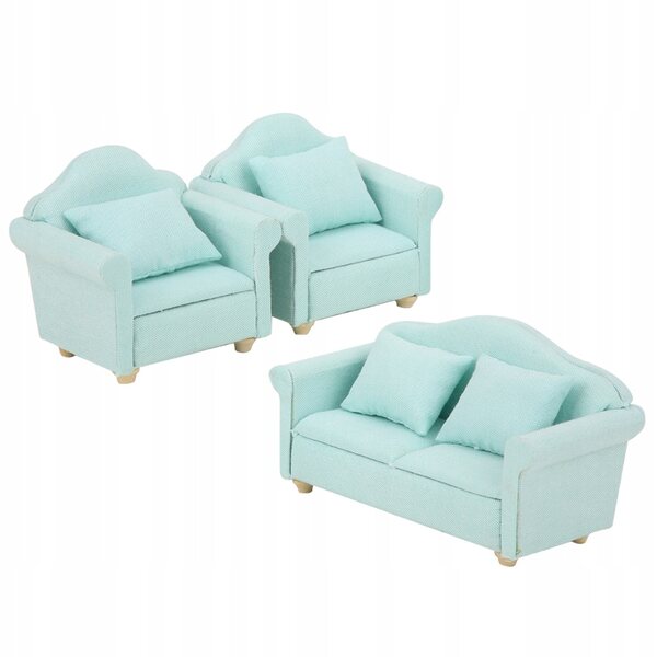 Set 3 Mini Divani 1:12 per Casa delle Bambole in Legno e Tessuto