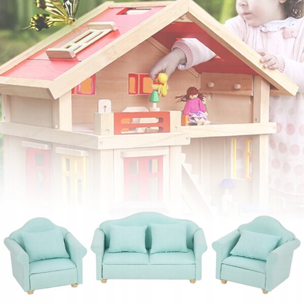 Set 3 Mini Divani 1:12 per Casa delle Bambole in Legno e Tessuto