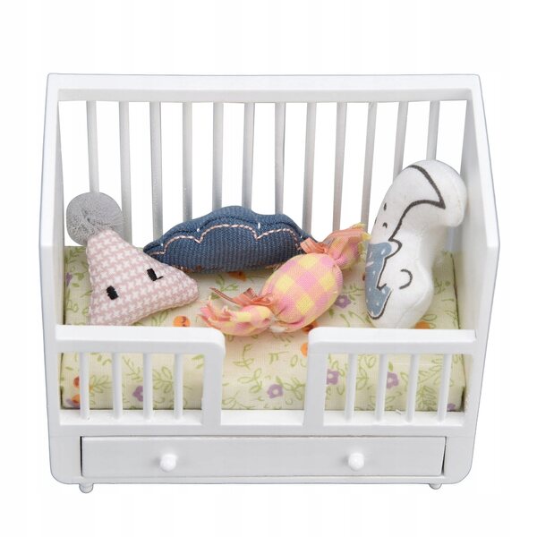 Letto in Legno Miniatura 1:12 per Bambole con 4 Cuscini Realistici