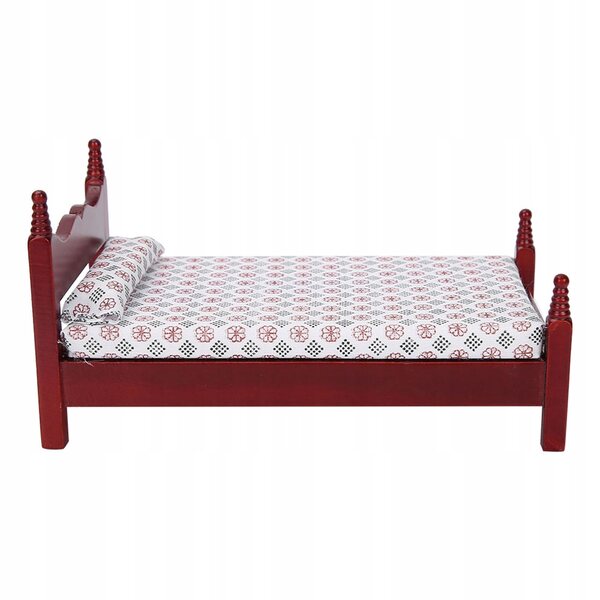 Letto singolo in legno miniatura 1:12 per casa delle bambole rosso