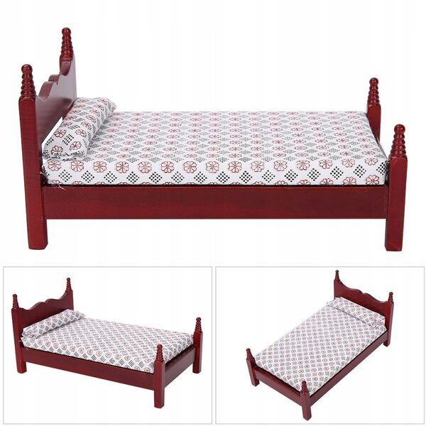 Letto singolo in legno miniatura 1:12 per casa delle bambole rosso