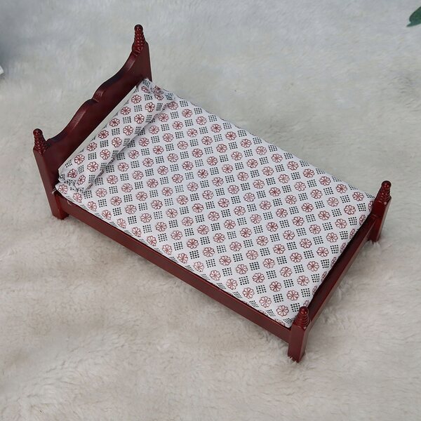 Letto singolo in legno miniatura 1:12 per casa delle bambole rosso