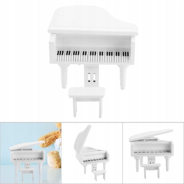 Mini pianoforte in legno con sgabello accessorio per casa delle bambole 1:12