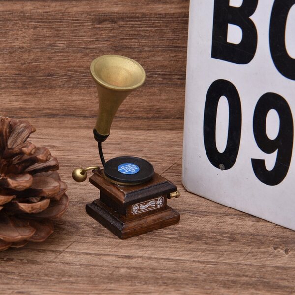 1:12 Zubehör für Puppenhausdekoration Retro-Phonograph aus Holz