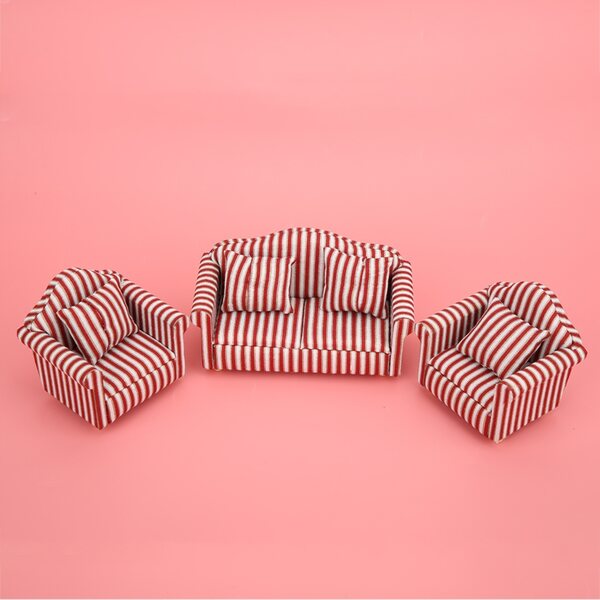 Mini Sofa Set 1:12 Puppenhaus Dekoration Orange Rot Gold