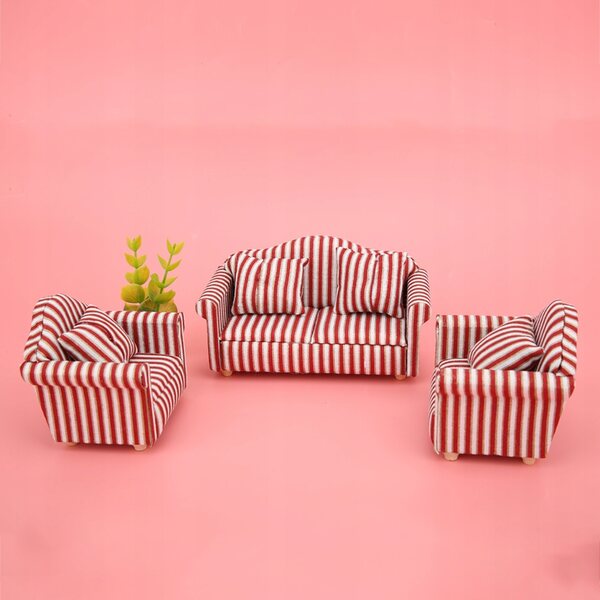 Mini Sofa Set 1:12 Puppenhaus Dekoration Orange Rot Gold