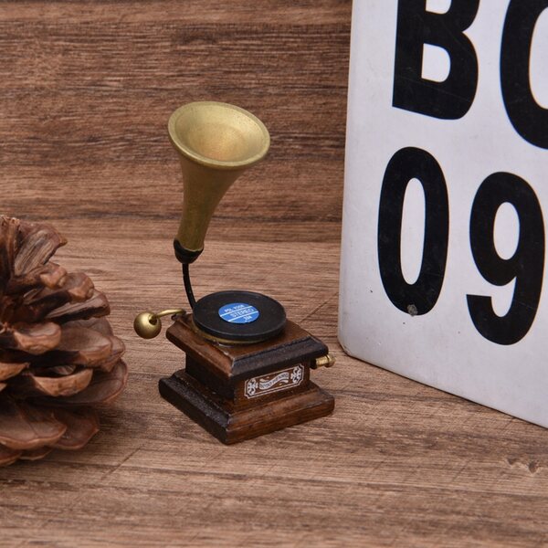 Fonografo Retro in Legno 1:12 per Decorazioni Domini delle Bambole