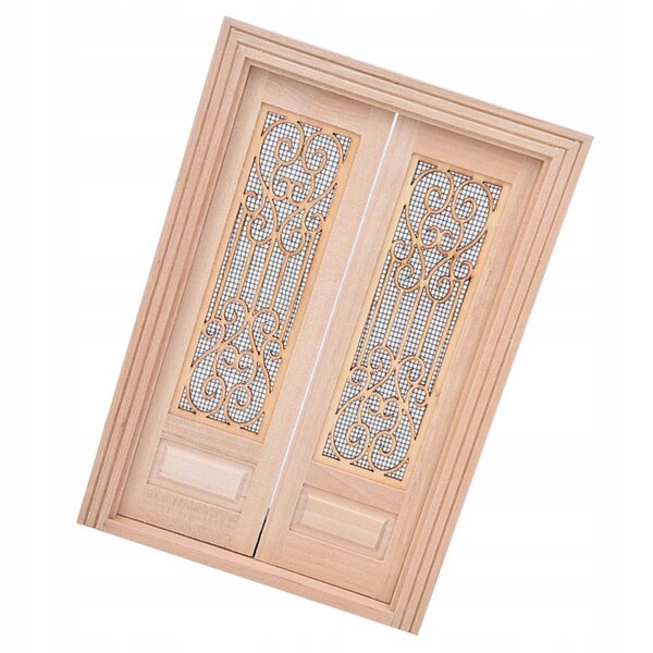 Mini porte doppie in legno non verniciato per casa delle bambole 1:12 DIY