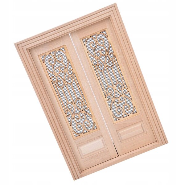 Mini porte doppie in legno non verniciato per casa delle bambole 1:12 DIY