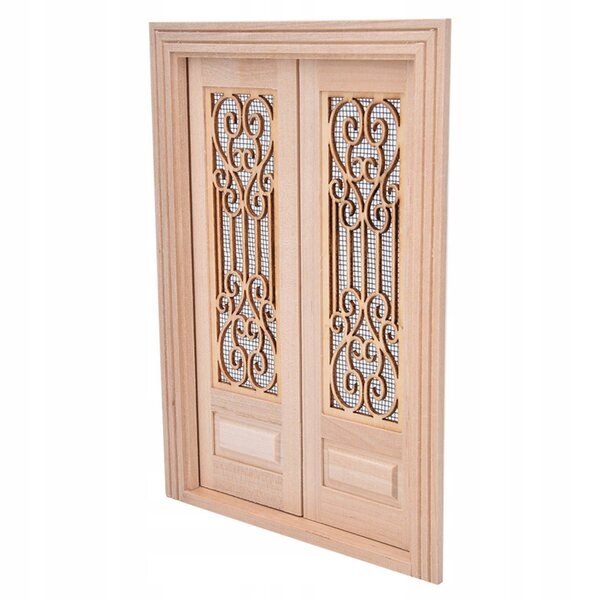 Mini porte doppie in legno non verniciato per casa delle bambole 1:12 DIY