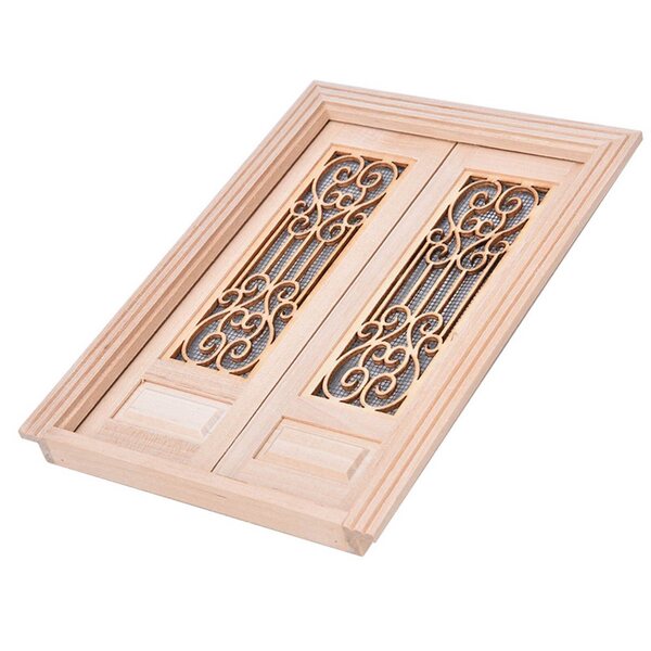 Mini porte doppie in legno non verniciato per casa delle bambole 1:12 DIY