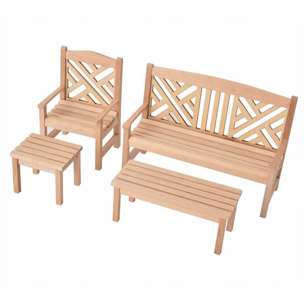 Puppenhaus-Miniaturmöbel-Set 1:12 Tisch, Stuhl und Hocker aus Holz
