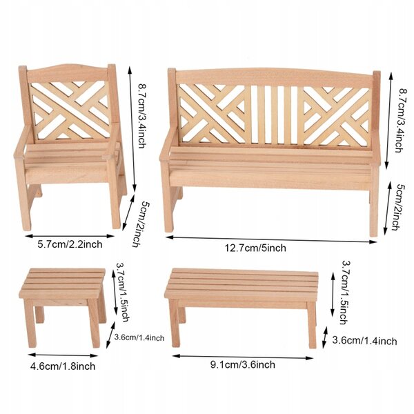 Puppenhaus-Miniaturmöbel-Set 1:12 Tisch, Stuhl und Hocker aus Holz