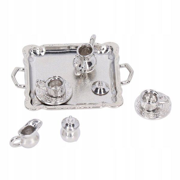 Mini set da tè in metallo scala 1/12, accessori realistici per casette delle bambole