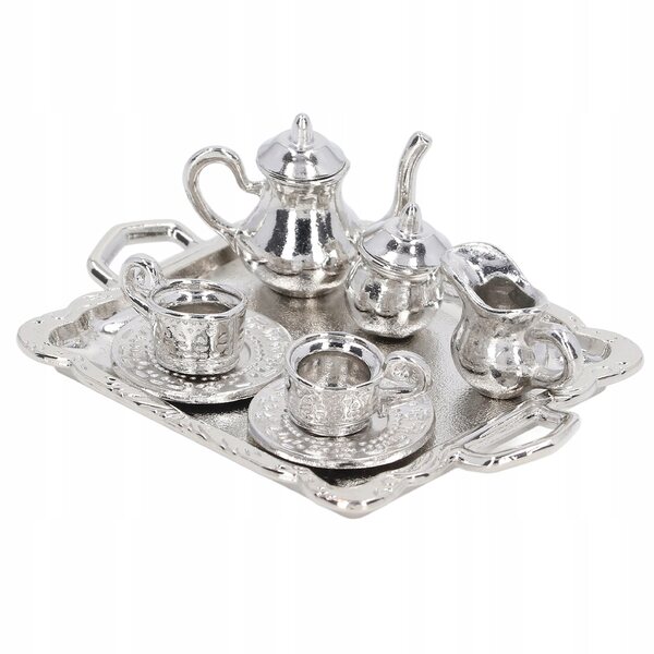 Mini set da tè in metallo scala 1/12, accessori realistici per casette delle bambole