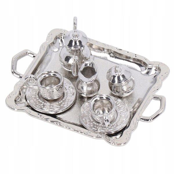 Mini set da tè in metallo scala 1/12, accessori realistici per casette delle bambole