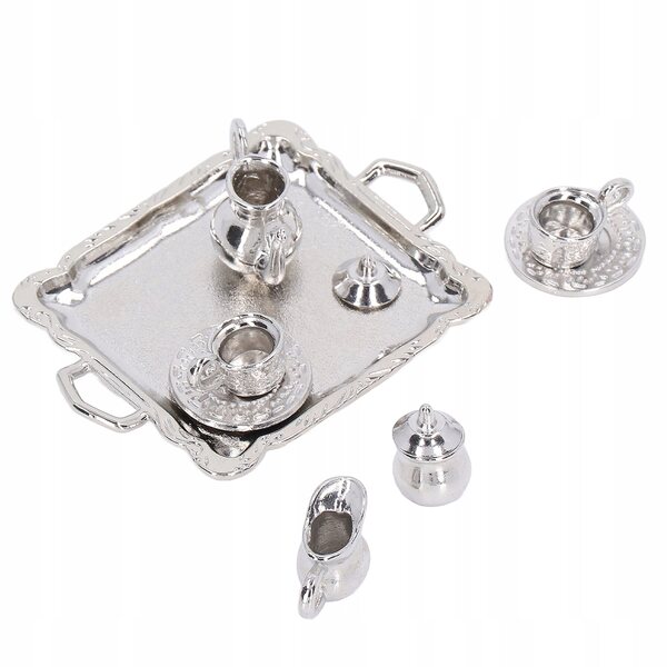 Mini set da tè in metallo scala 1/12, accessori realistici per casette delle bambole