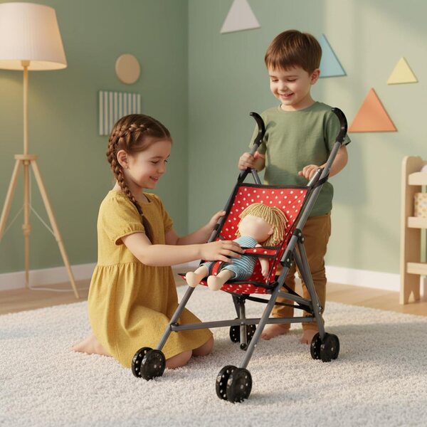 Sharplace Zusammenklappbarer Spielzeug-Kinderwagen für Puppen, leicht und realistisch, 23 x 35 x 49 cm