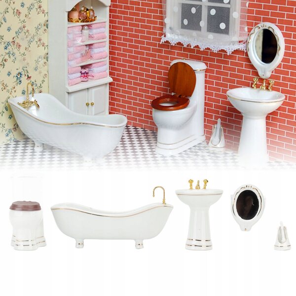 1:12 Miniatur-Badezimmer-Set für Puppenhaus – 5 detaillierte Teile