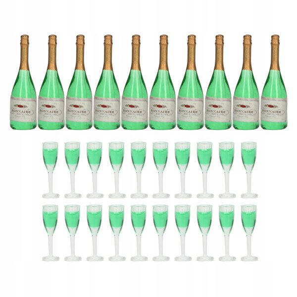 Set mit 10 Mini-PVC-Puppenhaus-Champagnerflaschen und -Gläsern