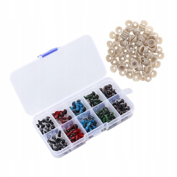 Set 100 Occhi di Plastica Colorati 12mm con Rondelle per Decorazione Bambole