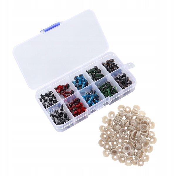 Set 100 Occhi di Plastica Colorati 12mm con Rondelle per Decorazione Bambole