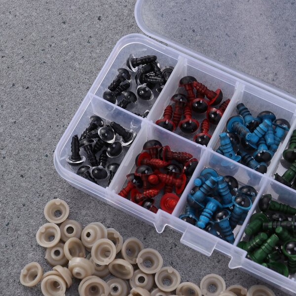 Set 100 Occhi di Plastica Colorati 12mm con Rondelle per Decorazione Bambole