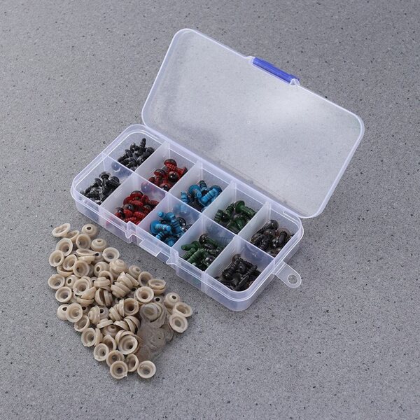 Set 100 Occhi di Plastica Colorati 12mm con Rondelle per Decorazione Bambole
