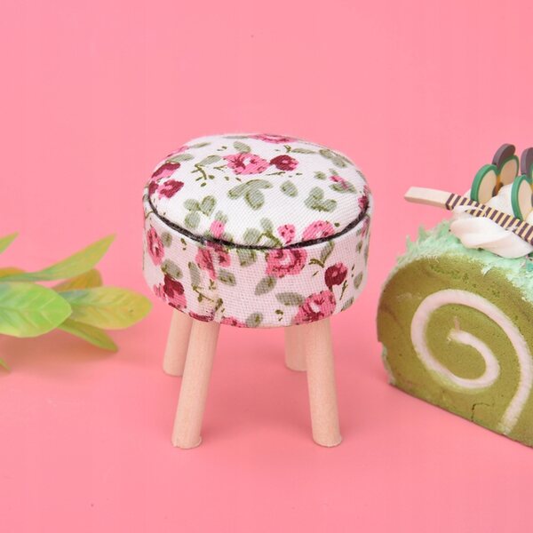 1:12 Miniatur-Holzmöbel für Puppenhaus – Eleganter 4-beiniger Hocker